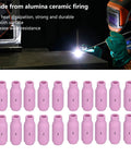 Tough Alumina Ceramic Nozzles With Gas Lens Cups For TIG Welding Torch in a pack of 20, featuring durable pink nozzles.