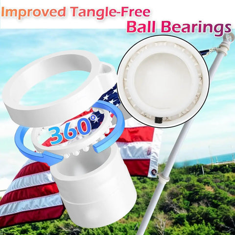 Outdoor Flag Pole Kit With 3x5 US Flag For Porch Or Yard, 6 Foot Heavy Duty Aluminum Flagpole With Anti Tangling 360 Degree Spin Rings, Durable Aluminum Bracket, 45 Degree And 90 Degree Holder, White