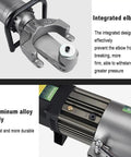 Close-up of Heavy Duty Handheld Automatic Hydraulic Electric Rebar Bender showing integrated elbow and aluminum alloy body.