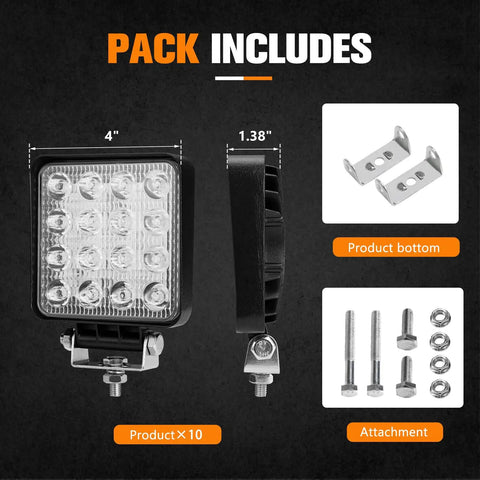 10 Pack 4 Inch LED Light Pods 5600 Lumen IP67 Off Road Work Lights For Trucks ATVs UTVs Boats Driving Lamps Kit Contents