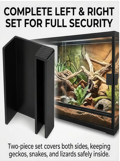 Rock Solid Sliding Door Lock For Reptile Enclosures With Foolproof Escape Latch for full tank security, two-piece set visible.