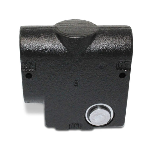 Front view of Hydraulic Adjustable Variable Flow Control Valve With Pressure Compensating Tech, 0 To 30 GPM, cast iron body.