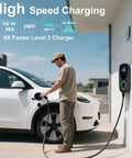 Level 2 EV Charger With ETL Certification 48A Adjustable 240V Manual Amps And Schedule J1772 To Tesla NACS Adapter Fast Home Charging