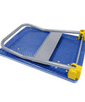 Beast Of A Heavy Duty Foldable Platform Truck With 880 Lb Capacity Anti Skid Deck Swivel Brake Wheels Steel Flatbed Utility Cart For Warehouse Office And Home Use Blue folded blue steel platform cart with anti-skid deck and brake wheels