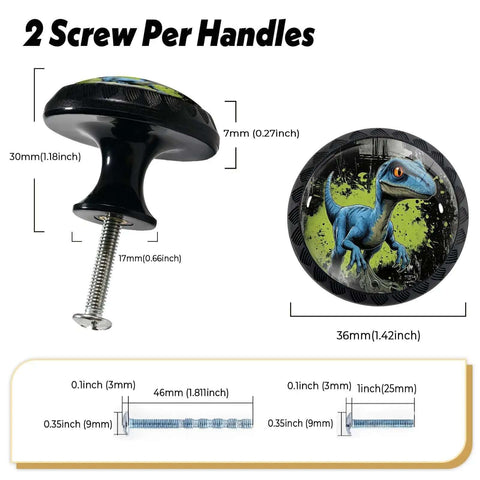 4 Pack Graffiti Velociraptor Dinosaur Cabinet Knobs Round Acrylic Drawer Pulls For Dresser Cabinets Wardrobe Cupboards And Kitchen Handles Bold Blue Dino Decor For Kids Rooms And Modern Homes