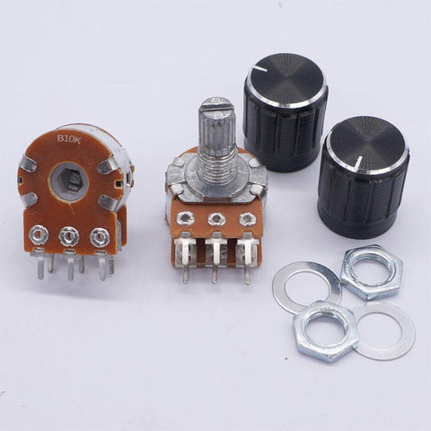 Five Pack 10K Ohm Rotary Potentiometers With Split Shaft And Knurled 6mm Shaft Linear Type B Dual Taper Audio Potentiometer