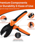 Pro Grade Solar Crimp Tool Kit With Ratcheting Pliers For AWG 8 To 12 Cable showing ergonomic handle and ratchet features.