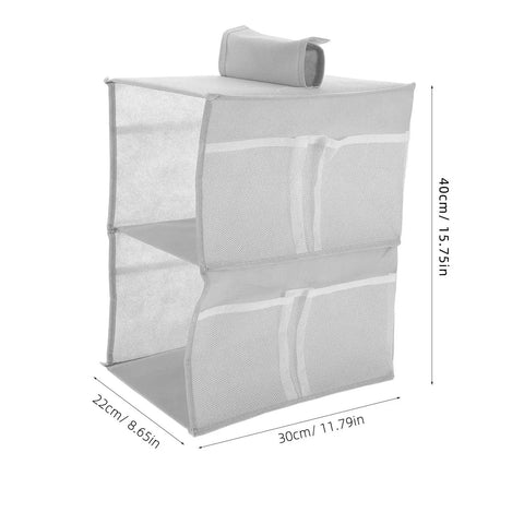 Layered Hanging Storage Bag Slick Nonwoven Closet Organizer With Roomy Pockets, grey, two-tier design, ideal for organizing toiletries and gadgets.