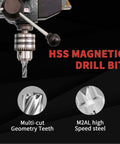 Front view of 6-piece annular cutter set with Weldon shank for magnetic drill press, M2AL high-speed steel