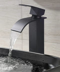 Black Rectangle Vessel Sink 18x13 Above Counter Porcelain Ceramic With Faucet And Drain Combo in use with water running