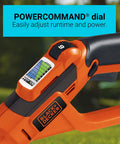 Close-up of PowerCommand dial on 40V Max Cordless String Trimmer And Edger With Telescoping Pole Two In One Weed Wacker For Lawn Care.