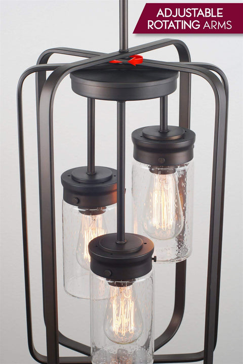Augustine Inspired 21-Inch Modern 3-Light Ceiling Pendant Chandelier With Free-Swinging Arms And Clear Cylinder Glass Shades