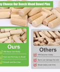 Comparison of Five Sixteenths Inch By One Inch Wooden Dowel Pins, Natural Beech Wood Fluted Rods for Crafts, highlighting quality differences.