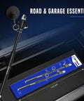 Two black 12-inch dual-head tire pressure gauges with metal fittings, shown beside blue packaging.