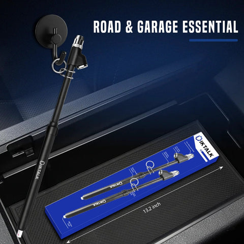 Two black 12-inch dual-head tire pressure gauges with metal fittings, shown beside blue packaging.