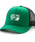 Lightweight Green Trucker Cap For Men And Boys, Breathable Cotton Hat With Six Air Holes, Low Profile Vintage Style, Moon Design