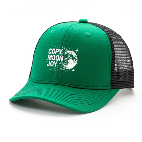 Lightweight Green Trucker Cap For Men And Boys, Breathable Cotton Hat With Six Air Holes, Low Profile Vintage Style, Moon Design