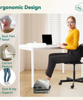 Woman using Under Desk Heated Foot Rest With Adjustable Height And Dual Heat Levels For Office Gaming Or Home Use Comfy Foot Warmer