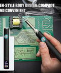Person using Portable USB C Rechargeable Soldering Iron With LED Screen And 510 Thread Universal Interface, Compact Black Design