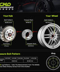 Diagram showing Heavy Duty Forged 3 Inch Wheel Adapters converting 8x6.5 to 8x170 bolt pattern with hub bore measurements.