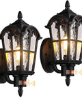 16 Inch 2 Pack Large Motion Sensor Outdoor Wall Lights Dusk To Dawn Porch Lights Wall Mount Vintage Exterior Sconce Lanterns Black