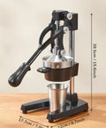 Heavy Duty Cast Iron Manual Citrus Juicer Press with stainless steel basin and lever for efficient juice extraction.