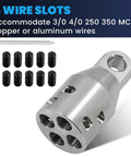 Heavy Duty 4000 Lbs Max Pull Strength Wire Pulling Grip Attachment Head With Four Cable Slots, stainless steel, 4 wire slots for electricians.