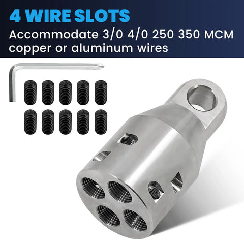 Heavy Duty 4000 Lbs Max Pull Strength Wire Pulling Grip Attachment Head With Four Cable Slots, stainless steel, 4 wire slots for electricians.