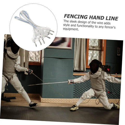 Clear Epee Body Cord For Fencing Multi Function Wire shown with fencers in training match, illustrating durability.
