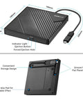 External DVD Drive USB 3.0 And USB C Slim Portable CD DVD RW Burner For Laptop And Desktop PCs Windows Mac Linux Plug And Play Optical Drive Reader Writer Ultra Thin Travel Ready, 140mm black slim body