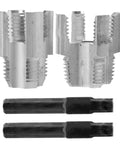 Get Your Plumbing Done Right With This 2 Piece Internal And External Pipe Threading Tool Set, featuring 2 steel threaders and 2 drill bits.