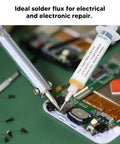 Two Pack Pro Grade Solder Flux Soldering Paste For PCB BGA Repair With Tinning Syringe Tool in use on circuit board