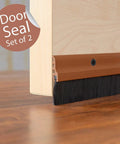 Door Seal With Aluminum Plate And Nylon Bristles, 1.5 Inch Width By 36.5 Inch Length installed on door, dark brown