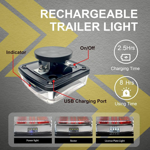 Close-up of Wireless Trailer Lights Kit With Magnetic Mounts and Two Easy Mounting Options, showing charging port.