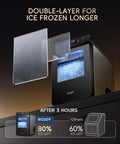 Top Shelf Nugget Ice Maker Countertop Unit Cranks Out 44 Pounds Daily With Seamless App Control And A Sleek Smart Full Color Panel displaying ice preservation stats.