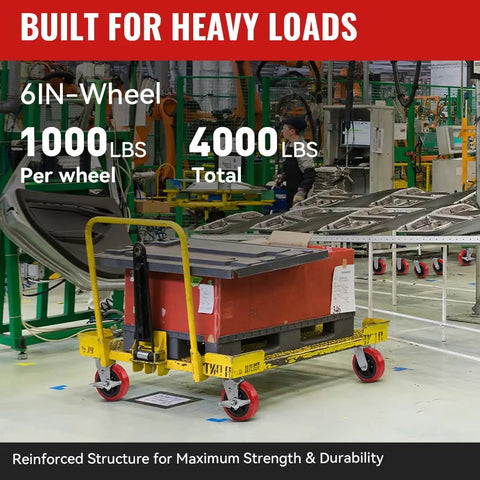 Heavy-duty cart with Beefy 6 Inch By 2 Inch Polyurethane Caster Wheel Set Of Four in industrial setting