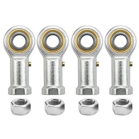 Beefy Heavy Duty PHSB6 Rod End Bearings Pack of 4 Pre Lubricated 3/8 Inch Bore with 3/8-24 Right Hand Female Thread, steel with nuts