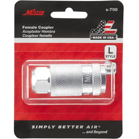 1/4 Inch FNPT L Style Air Coupler Set Box Of 10 Durable Steel Pneumatic Fittings With Push To Release Sleeve packaging