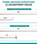 Diagram showing 2-In-1 Sliding Door Security Bar and Window Guard, Adjustable 16.5 to 48 Inches, for sliding and hinged doors.