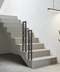 U Shaped Wrought Iron Stair Handrail Featuring Tough As Nails Rectangle Railing With Rock Solid Non Slip Base For Indoor Outdoor Porch Deck Loft Safety Support Two Pack Matte Black on concrete stairs.