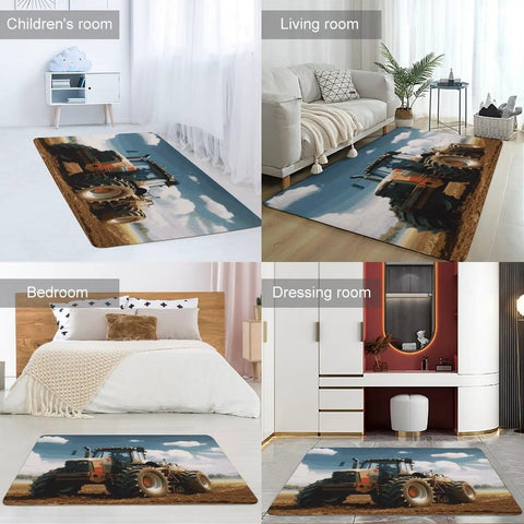Farm Tractor Themed Area Rug 40 By 60 Inch Non Slip Stain Resistant Low Pile Floor Mat For Living Room And Dining Room Machine Wash