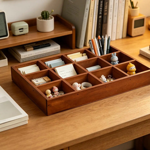 All Natural Wood Sorting Tray With Multi Grid Compartments For Jewelry Beads Craft Supplies Game Pieces And Small Parts Desktop Organizer In Brown Boss Level DIY Friendly Home Office Storage