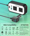 Plug Straight Into Your Ride With This Dope 300W Car Power Inverter Designed For Starlink Mini Users Plus Dual 110V AC Outlets Quick Type C Charging USB Ports And A Smart Digital Meter That Keeps Your Daily Commute Vibes Totally Smooth Today, showing a black and white power inverter with dual AC outlets and USB ports.