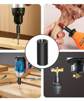 Hella Solid Four Pack Black Router Collet Reduction Sleeves, 1/2 To 1/4 Inch Chuck Converters Crafted From Tough Carbon Steel in use with tools.