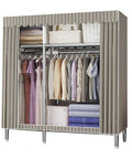 Kickass Portable Canvas Wardrobe Rad Shelves Boss Hanging Rail Storage Organizer Bedroom Dorm Office Tool Free Assembly No Sweat Setup In Minutes 130By45By170Cm Sweet Fits Your Gear featuring hanging clothes and storage boxes.