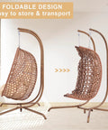 Two Person Outdoor Egg Chair With Stand Hexagon Rattan Wicker Swing Chair For Patio, side view of foldable design.