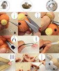 Needle Felting Starter Kit With 40 Color Wool Roving 3 Grams Each For Felted Animals And DIY Wool Crafts Complete Tool Set With Instructions Included Great For Beginners And Advanced Projects, showing step-by-step felting process and tools.