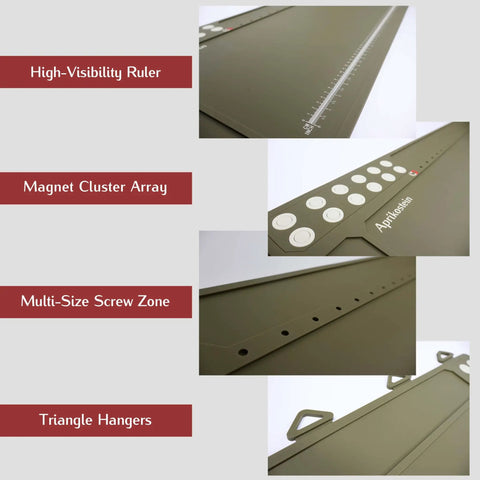 Hella Spacious Magnetic Gun Cleaning Mat Fifty Point Two Inches Long Built Tough Oil Resistant Floor Pad With Tool Slots showing ruler and tool slots.