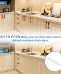 Before and after kitchen cabinets with magnetic push latches for a sleek, handle-free look using Magnetic Push Latches For Cabinet Doors 2.87 By 0.4 Inch White Plastic 10 Pack Push To Open And Easy Open Hidden Door Release Drawer Pull For Cabinets Closets Cupboards With Durable Spring Mechanism.