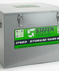 Hella Tough Steel Storage Gang Box For Electricians Measuring Twenty Two By Twenty Two By Eighteen Inches With Spring Loaded Hinges, gray.